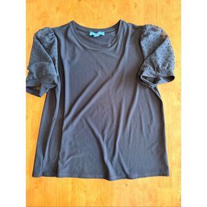 Cece Blouse Women's Large Black Short Sleeve Career Shirt Top Solid